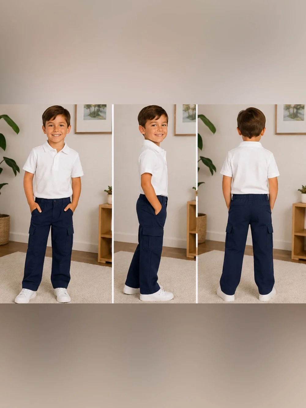 NWT Old Navy Active Boys Navy Stretch Tech Cargo Pants School Uniform Size 6-7